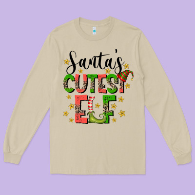 Santas Cutest Elf Long Sleeve Tee Designed By Cowhidedigitalart