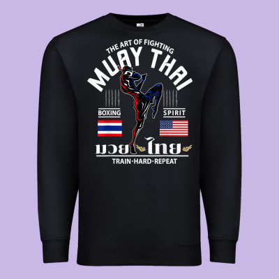 Thailand American Flag Muay Thai Boxing Train Hard Repeat T Shirt Premium Sweatshirt Designed By Inspiradesign