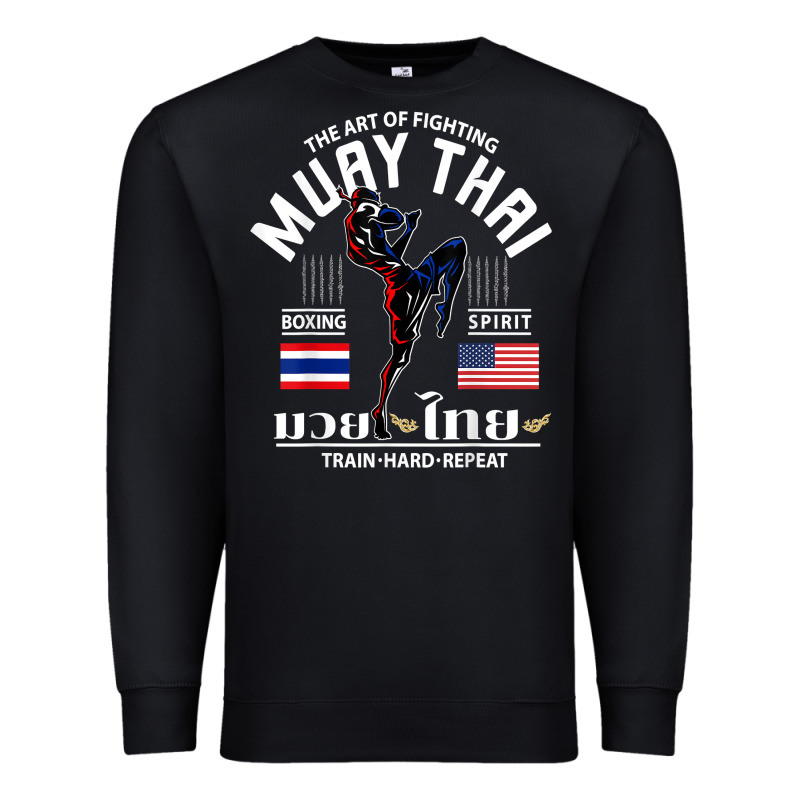 Thailand American Flag Muay Thai Boxing Train Hard Repeat T Shirt Premium Sweatshirt by InspiraDesign | Teevron