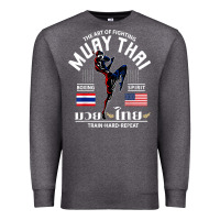 Charcoal Heather thailand american flag muay thai boxing train hard repeat t shirt Premium Sweatshirt - InspiraDesign