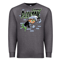 Charcoal Heather Danny Phantom Coming Through Brick Wall Premium Sweatshirt - InspiraDesign