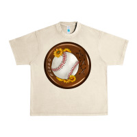 Sandshell baseball with sunflower round earrings Urban Heavy Tee - BundleAndBundleShop
