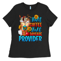 Black Half coffee half daycare provider Ladies Tee - FaDigitalArtStudio