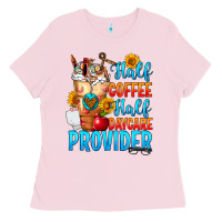 Bubblegum Pink Half coffee half daycare provider Ladies Tee - FaDigitalArtStudio