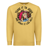 Antique Gold tease it to jesus and spray it like hell leopard western raglan baseba Premium Sweatshirt - ArtChic