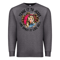 Charcoal Heather tease it to jesus and spray it like hell leopard western raglan baseba Premium Sweatshirt - ArtChic