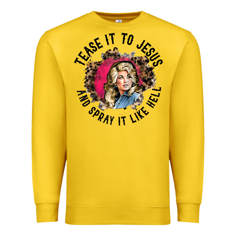 Tease It To Jesus And Spray It Like Hell Leopard Western Raglan Baseba Premium Sweatshirt by ArtChic | Teevron