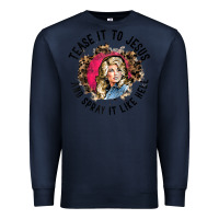 Navy tease it to jesus and spray it like hell leopard western raglan baseba Premium Sweatshirt - ArtChic