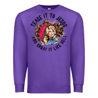Purple tease it to jesus and spray it like hell leopard western raglan baseba Premium Sweatshirt - ArtChic