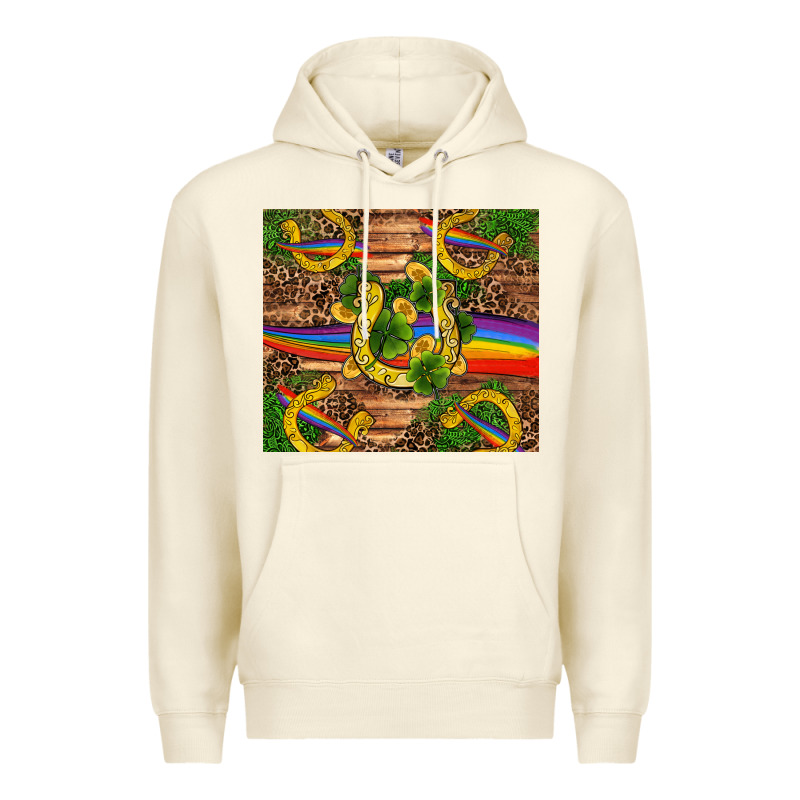 St Patricks Day Horseshoe Shamrock Rainbow Gold Premium Hoodie by RanaPortraitStore | Teevron