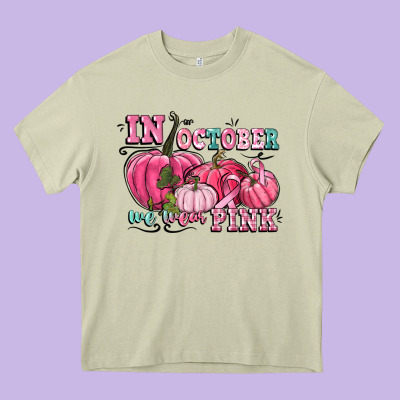 In October We Wear Pink Heavy Core Tee Designed By Cowgirlartshop