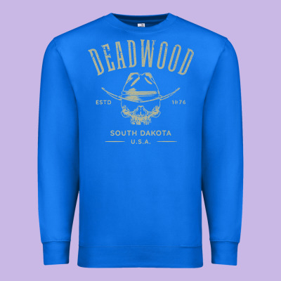 Deadwood South Dakota Usa Distressed Skull Design Souvenir Premium T S Premium Sweatshirt Designed By Studioelite