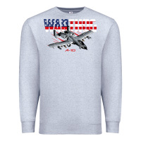 Heather Grey Military Airplane A-10 Warthog American Flag Premium Sweatshirt - StudioElite