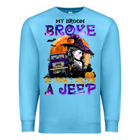 Ocean Blue my broom broke so now i drive a j.e.e.p witch halloween t shirt Premium Sweatshirt - StudioElite