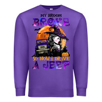 Purple my broom broke so now i drive a j.e.e.p witch halloween t shirt Premium Sweatshirt - StudioElite