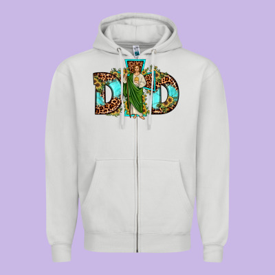 Dad San Judas Sunflower Leopard Turquoise Zipper Hoodie Designed By Jahusdesignshop