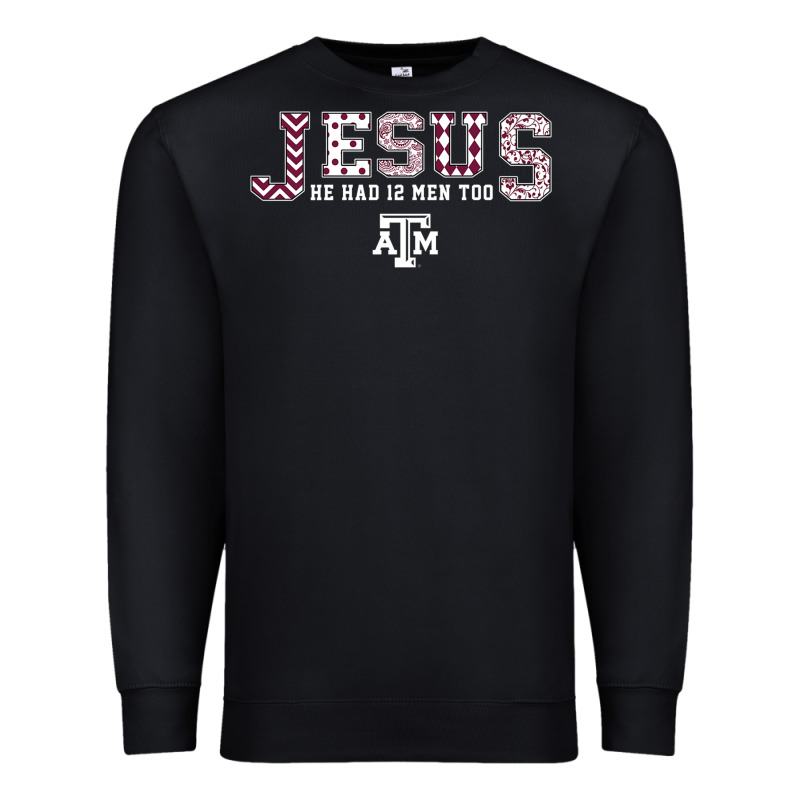 Texas A&m Aggies Jesus - Had 12 Men - Patterned Premium Sweatshirt by PixelFlow | Teevron