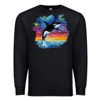 Black Orca Killer Whale Starry Night Impressionist Dog Art By Aja Premium Sweatshirt - PixelFlow