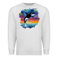Oatmeal Heather Orca Killer Whale Starry Night Impressionist Dog Art By Aja Premium Sweatshirt - PixelFlow