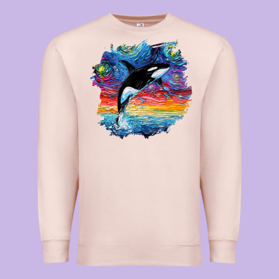 Orca Killer Whale Starry Night Impressionist Dog Art By Aja Premium Sweatshirt Designed By Pixelflow