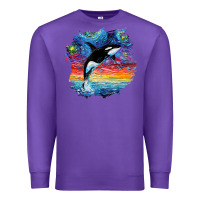 Purple Orca Killer Whale Starry Night Impressionist Dog Art By Aja Premium Sweatshirt - PixelFlow