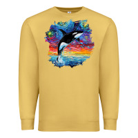 Antique Gold Orca Killer Whale Starry Night Impressionist Dog Art By Aja Premium Sweatshirt - PixelFlow