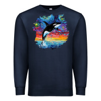 Navy Orca Killer Whale Starry Night Impressionist Dog Art By Aja Premium Sweatshirt - PixelFlow