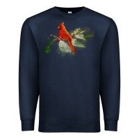 Navy wild red cardinal bird long sleeve Premium Sweatshirt - PixelFlow