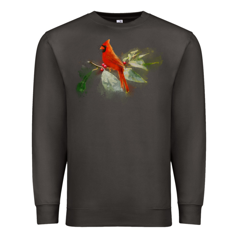 Wild Red Cardinal Bird Long Sleeve Premium Sweatshirt by PixelFlow | Teevron