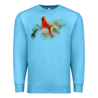Ocean Blue wild red cardinal bird long sleeve Premium Sweatshirt - PixelFlow