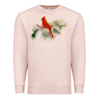 Pale Pink wild red cardinal bird long sleeve Premium Sweatshirt - PixelFlow