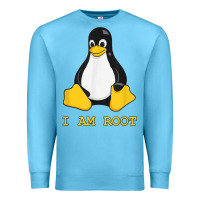 Ocean Blue Linux Mascot Tux the Penguin I Am Root TShirt Men Women Kids Premium Sweatshirt - PixelFlow