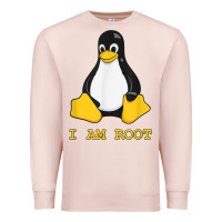 Pale Pink Linux Mascot Tux the Penguin I Am Root TShirt Men Women Kids Premium Sweatshirt - PixelFlow