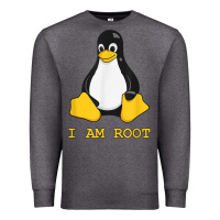 Charcoal Heather Linux Mascot Tux the Penguin I Am Root TShirt Men Women Kids Premium Sweatshirt - PixelFlow