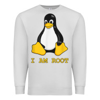 Dove Grey Linux Mascot Tux the Penguin I Am Root TShirt Men Women Kids Premium Sweatshirt - PixelFlow