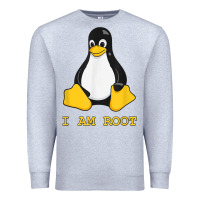 Heather Grey Linux Mascot Tux the Penguin I Am Root TShirt Men Women Kids Premium Sweatshirt - PixelFlow