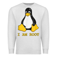 Oatmeal Heather Linux Mascot Tux the Penguin I Am Root TShirt Men Women Kids Premium Sweatshirt - PixelFlow