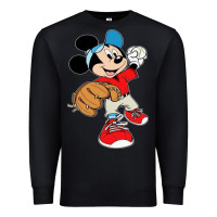 Black micky-playing-baseball-cartoon-illustration-- Premium Sweatshirt - PixelFlow