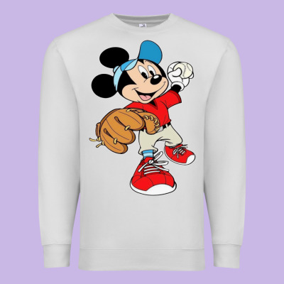 Micky-playing-baseball-cartoon-illustration-- Premium Sweatshirt Designed By Pixelflow