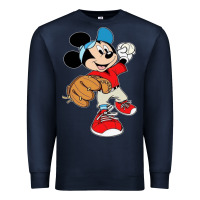 Navy micky-playing-baseball-cartoon-illustration-- Premium Sweatshirt - PixelFlow