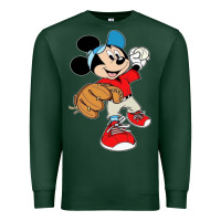 Sports Green micky-playing-baseball-cartoon-illustration-- Premium Sweatshirt - PixelFlow