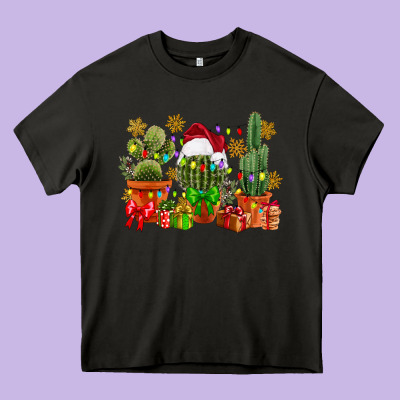 Christmas Cactus Heavy Core Tee Designed By Cowgirlartshop