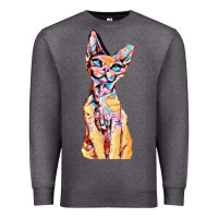 Charcoal Heather Colorful Cat Premium Sweatshirt - PixelFlow