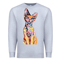 Heather Grey Colorful Cat Premium Sweatshirt - PixelFlow