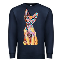 Navy Colorful Cat Premium Sweatshirt - PixelFlow