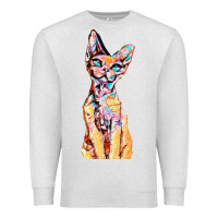 Oatmeal Heather Colorful Cat Premium Sweatshirt - PixelFlow