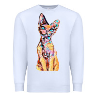 White Colorful Cat Premium Sweatshirt - PixelFlow