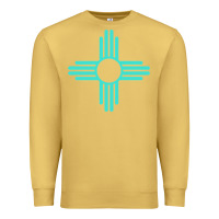 Antique Gold New Mexico Zia Sun in Turquoise Blue Premium Sweatshirt - PixelFlow