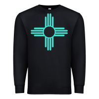 Black New Mexico Zia Sun in Turquoise Blue Premium Sweatshirt - PixelFlow