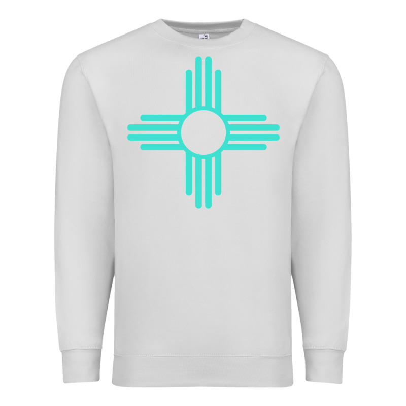 New Mexico Zia Sun In Turquoise Blue Premium Sweatshirt by PixelFlow | Teevron